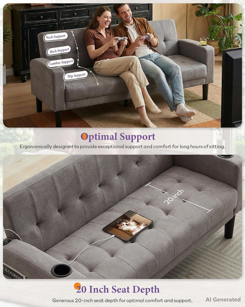 Light Grey Couch and Chairs Set, 3 Piece Living Room Furniture Set with USB & Type-C Ports, Fabric Loveseat Sofa and