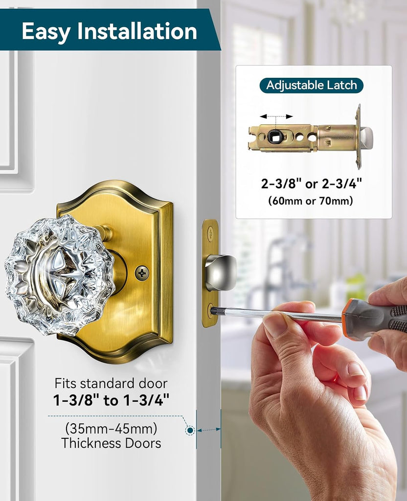Glass Door Knobs, Privacy Antique Brass Door Knobs, 3 Pack