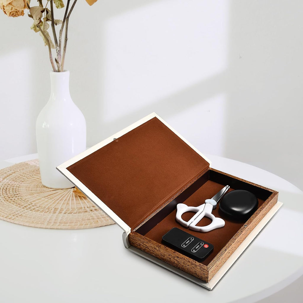 Decorative White Faux Leather Wooden Book Box Decor, Cafe Table, and Bookshelf - Fashion Storage Box (YD-C105 L+S) - Set of 2