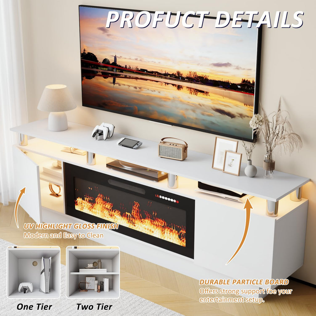 70" Fireplace TV Stand for TVs up to 80", White