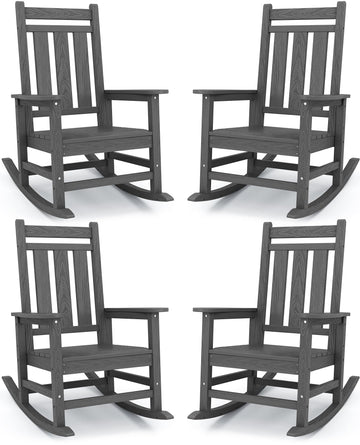 Oversized Outdoor Rocking Chair Set of 4, HDPE Patio Rockers, Gray