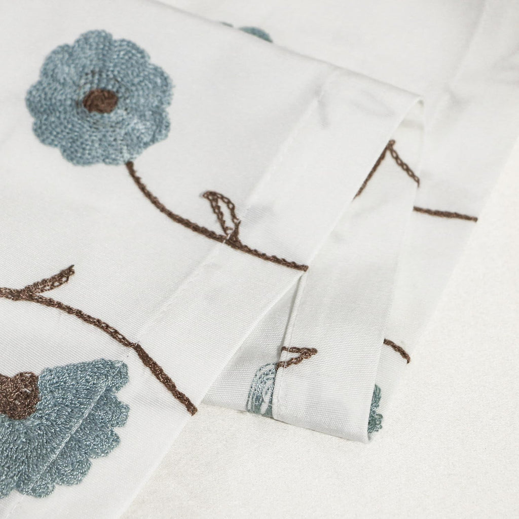 Linen Textured Window Valance, Blue Flower Pattern, 42 x 18, 1 Panel