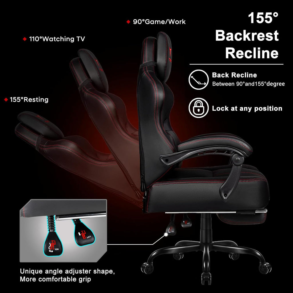 Big and Tall Gaming Chair 400lb Capacity with Footrest | Racing-Style High Back Video Game Chair for Adults, PU