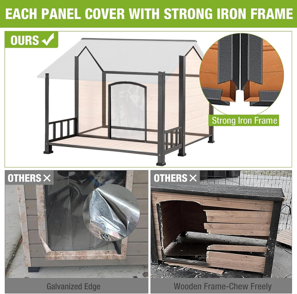 Large Dog House Outdoor Dog Kennel with All-Around Iron Frame Dog Cage Perfect for Small & Medium & Large Dogs, Roomy