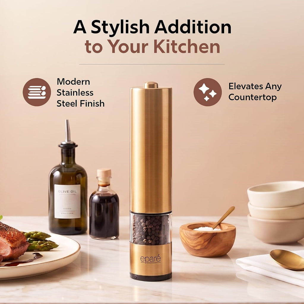 Electric Gold Salt or Pepper Grinder - Battery-Operated Pepper Mill