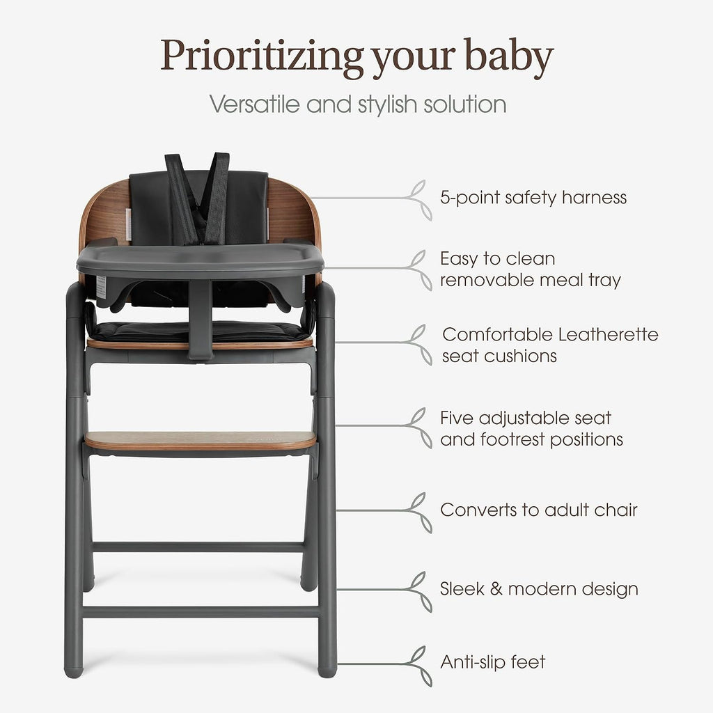 Step and Savor Convertible Wooden Baby High Chair-Walnut Gray | Beech Wood Seat, 5-Position Height Adjust, Double