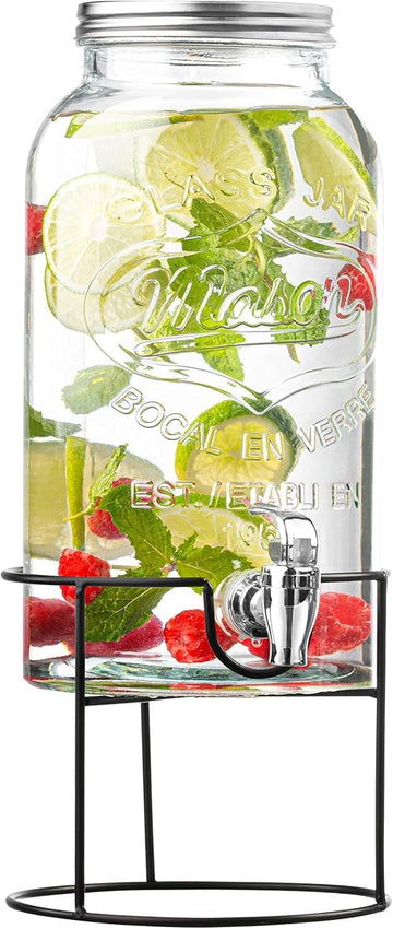 Mason Jar Drink Dispenser with Stand, 1 Gallon Glass