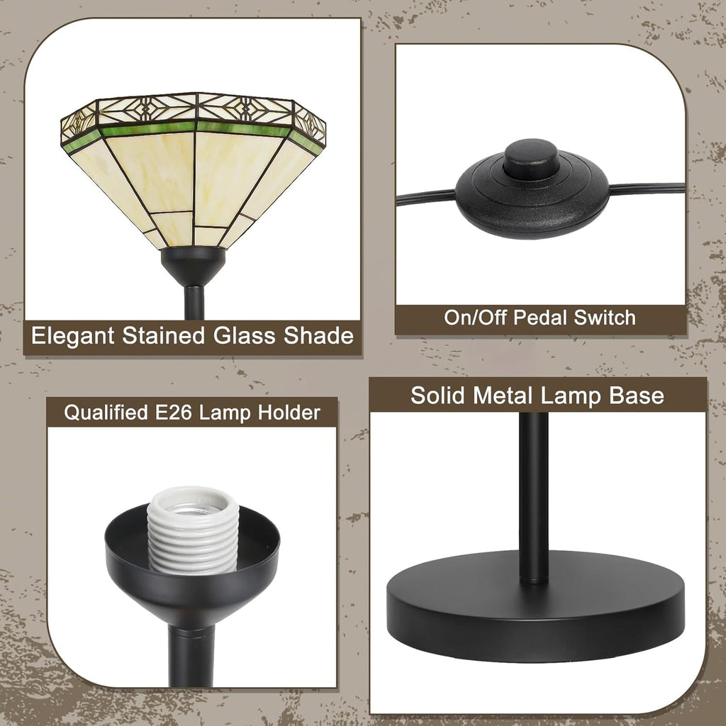 Floor Lamp with Stained Glass Shade, Vintage Style Torchiere Standing Lamp, Tall Pole Lamp with Foot Switch