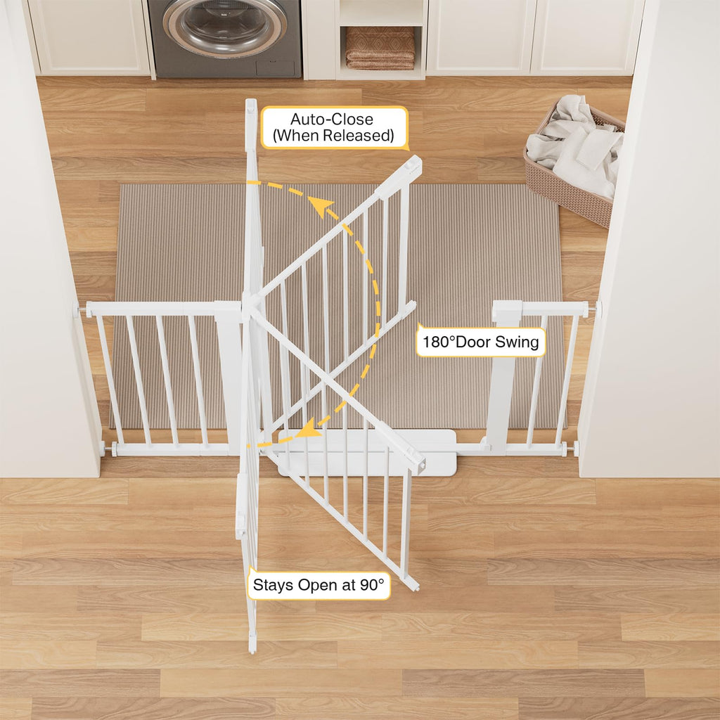 30-48 in Baby Gate for Stairs, Auto Close Dog Gate Indoor, White