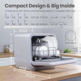 Portable Dishwasher Countertop with 5L Built-in Water Tank, No Hookup Needed, 6 Programs, 360° Dual Spray