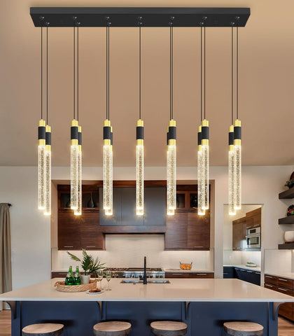 14-Lights Modern Rectangular Chandeliers for Living Room LED Dimmbale Light Fixture for High Ceiling Pendants Lighting for Dining Room A100-B0F42WC6XJ