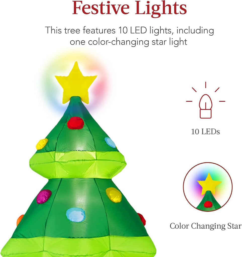 10ft Inflatable Christmas Tree, Large Lighted Outdoor Blow Up Holiday Decor for Yard, Lawn, Backyard, Home w/ 10 LED