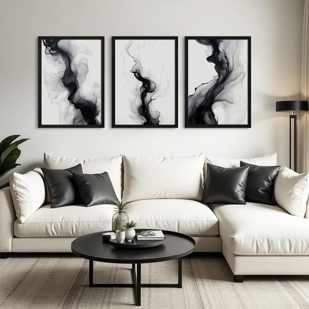 Black White Abstract Wall Art Decor Set of 3 Modern Wall Art Minimalist Canvas Wall Decor Black White Abstract Prints