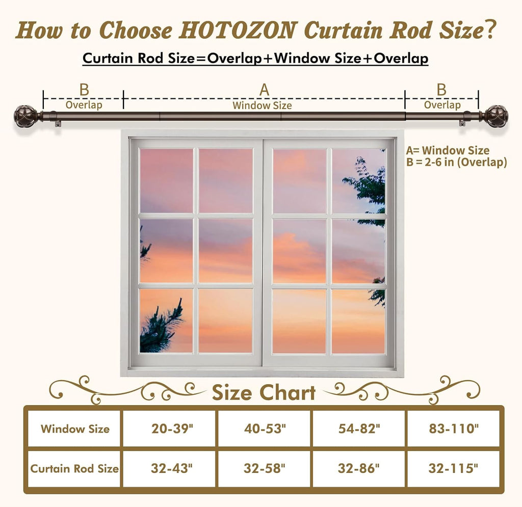 Curtain Rods for Windows 2 Pack, Bronze| 6/8" Diameter, 22lbs Weight Capacity, Decorative Adjustable