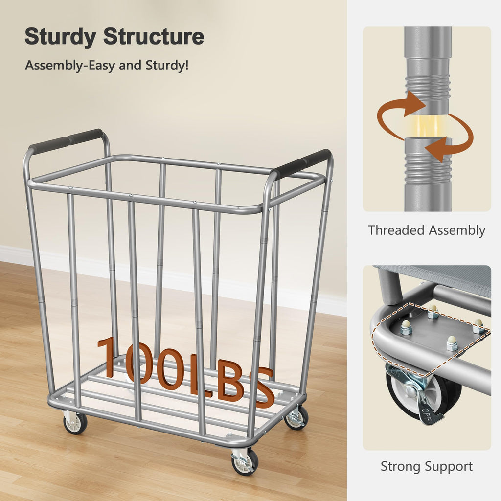 Large Laundry Cart with Wheels, 400L Heavy Duty Laundry Basket Organizer, Rolling Hamper Sorter for Clothes Storage