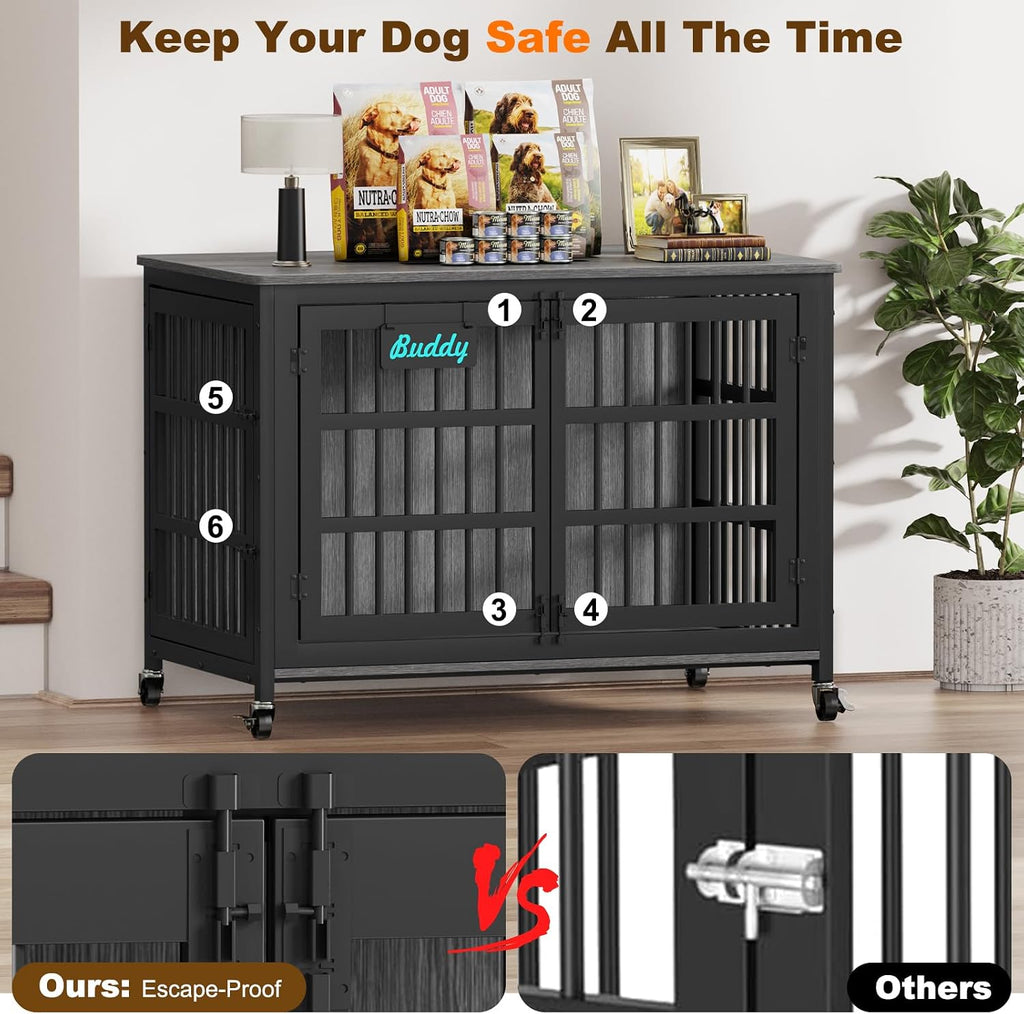 Heavy Duty Dog Crate Furniture on Lockable Wheels