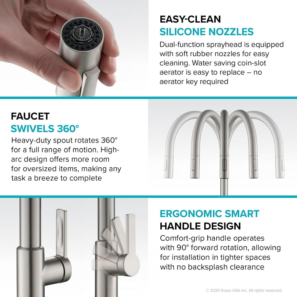 Spot Free Stainless Steel Pull Down Kitchen Faucet KPF-2820SFS | 360-degree swivel spout, brass body with ceramic