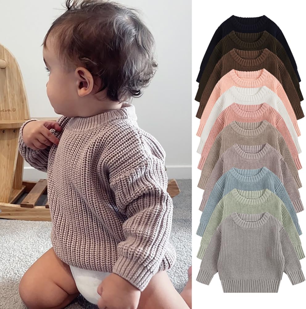 Toddler Unisex Cotton Knitted Sweater Warm Soild Pullover Top