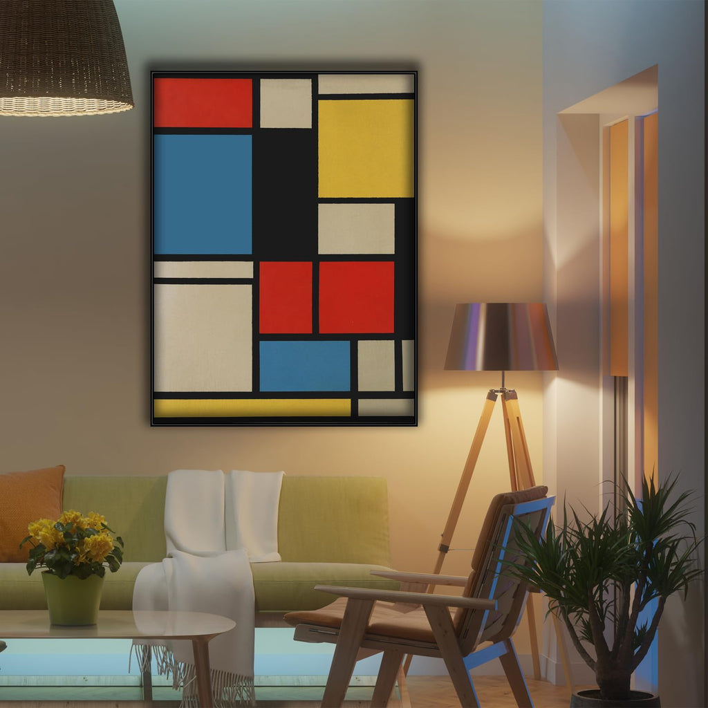 Piet Mondrian Canvas Wall Art - Composition in Blue, Red and Yellow Poster - Minimalist Art Print - Abstract Painting