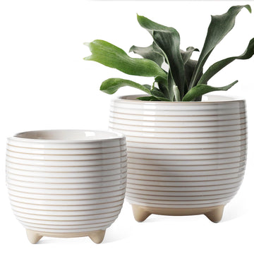 Ceramic Plant Pots, 5.1 + 6.4 Inch, Set of 2, Cloud White