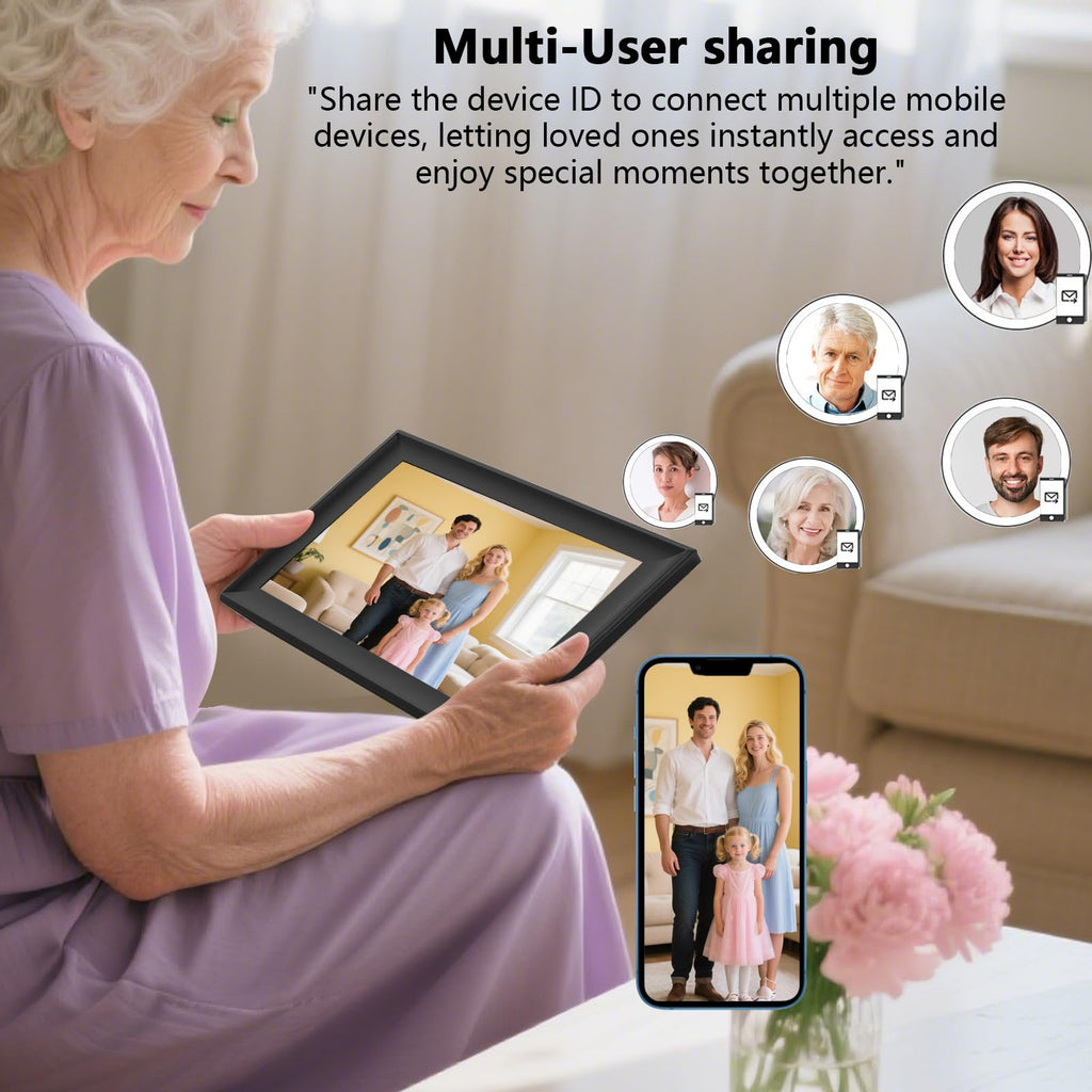 WiFiFRAME Digital Picture Frame 10.1 inch WiFi Smart Photo Frame, 1280 * 800 IPS Touchscreen Auto-Rotate, Built in