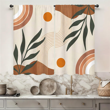 Mid Century Boho Arch Kitchen Curtains Rod Pocket Abstract Geometric Modern Aesthetic Rainbow Small Short Cafe