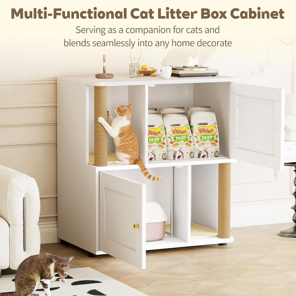 Double Cat Litter Box Enclosure, Litter Box Cabinet for 2 Cats, Hidden Cat Litter Box Furniture, Dog-Proof Litter Box