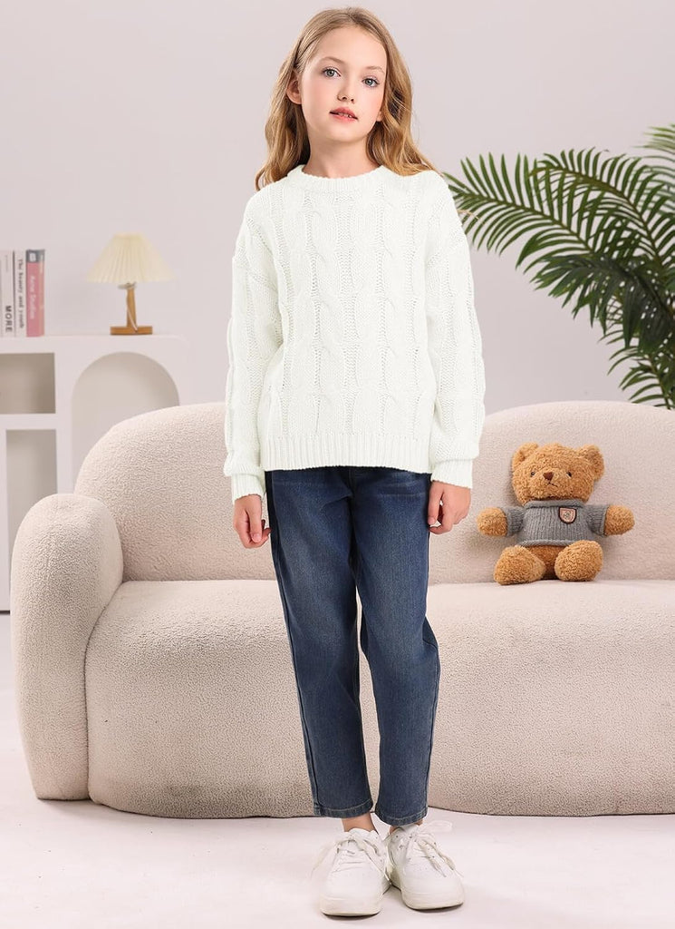 Cable Knit Sweaters Long Sleeve Crewneck Pullover Sweater