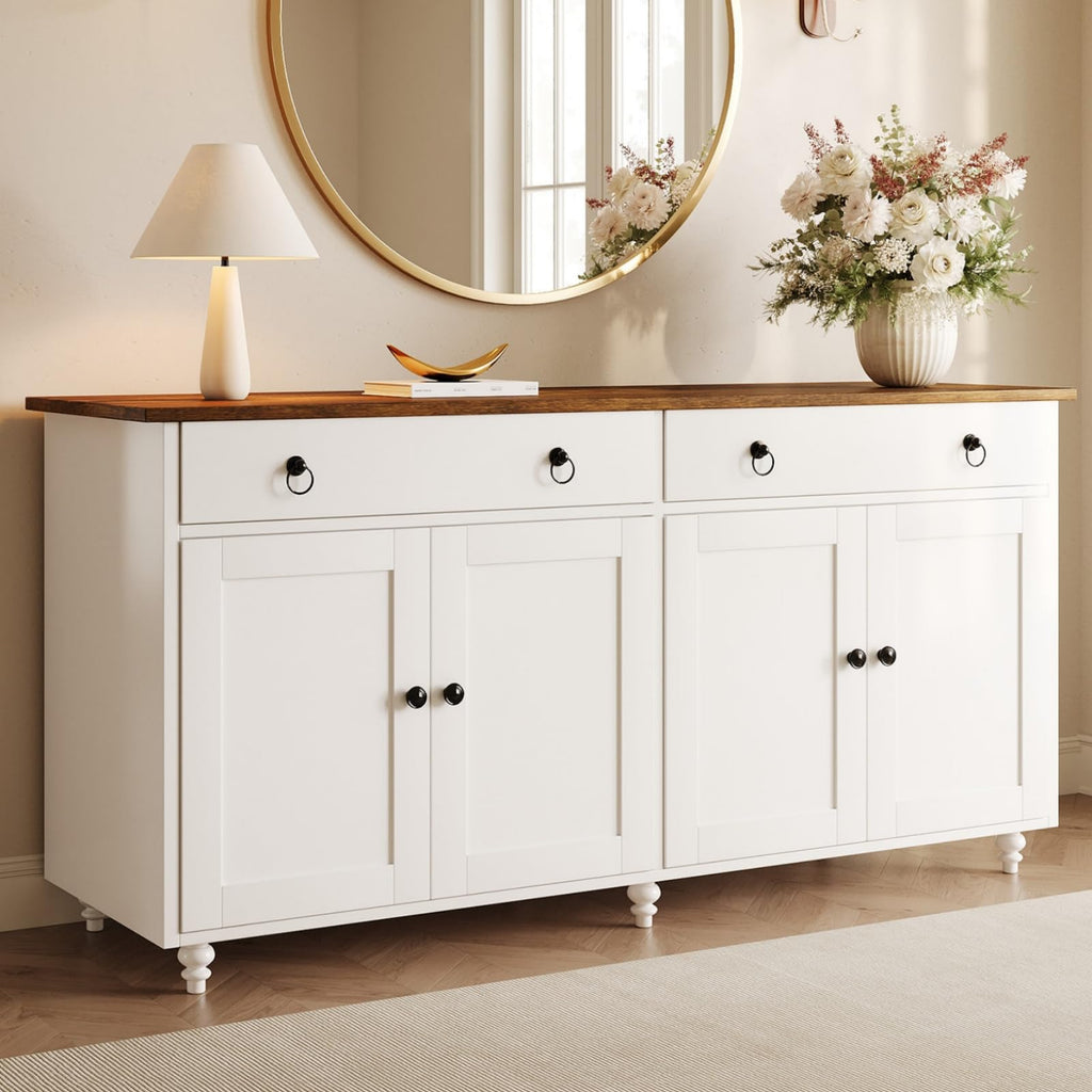 55" Buffet Cabinet with Storage and Drawers, Large Sideboard Buffet Cabinet with Adjustable Shelves and Doors, Modern