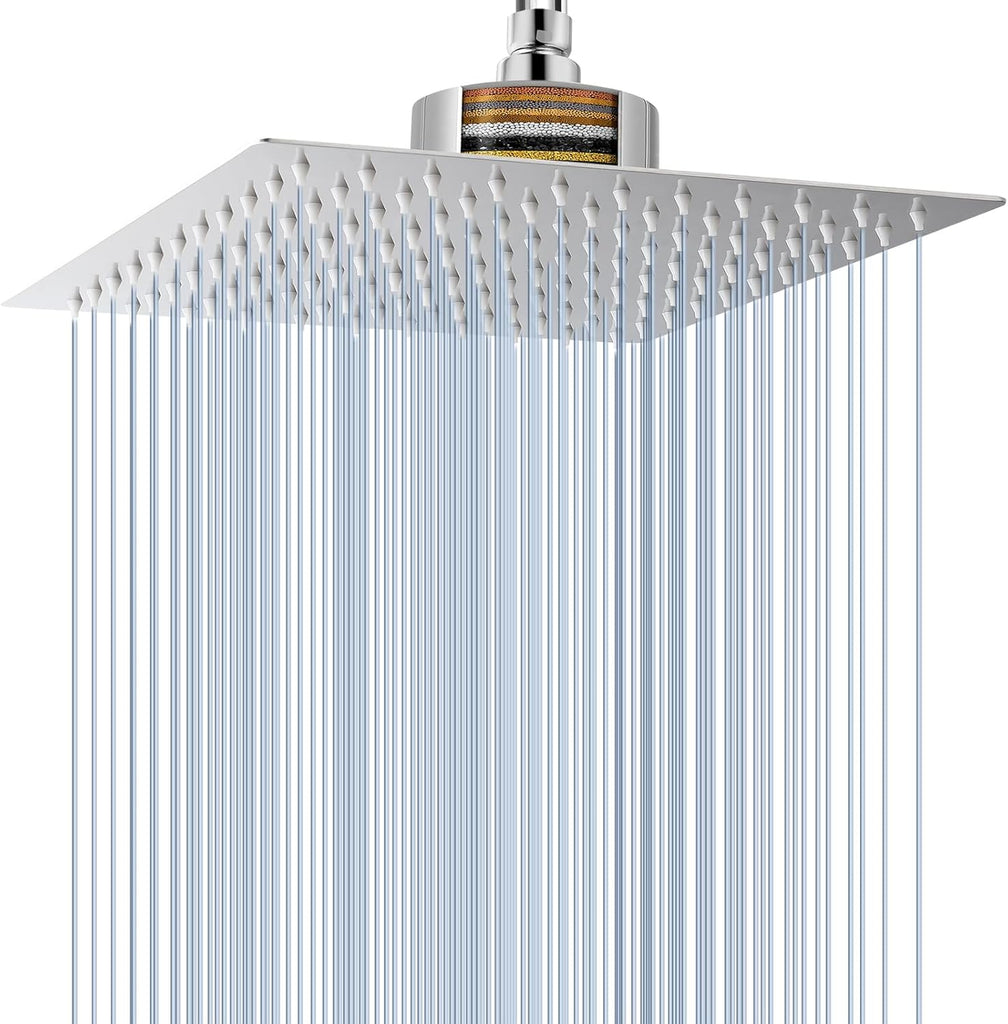 Rain Shower Head with Filtered - High Flow Large Rainfall Shower Heads Made of Stainless Steel