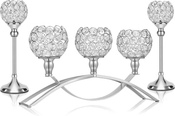 Silver Crystal Candle Holders, Decorative Arch Candelabra Centerpieces for Tables, 3-Arm Candlesticks Holder and 2