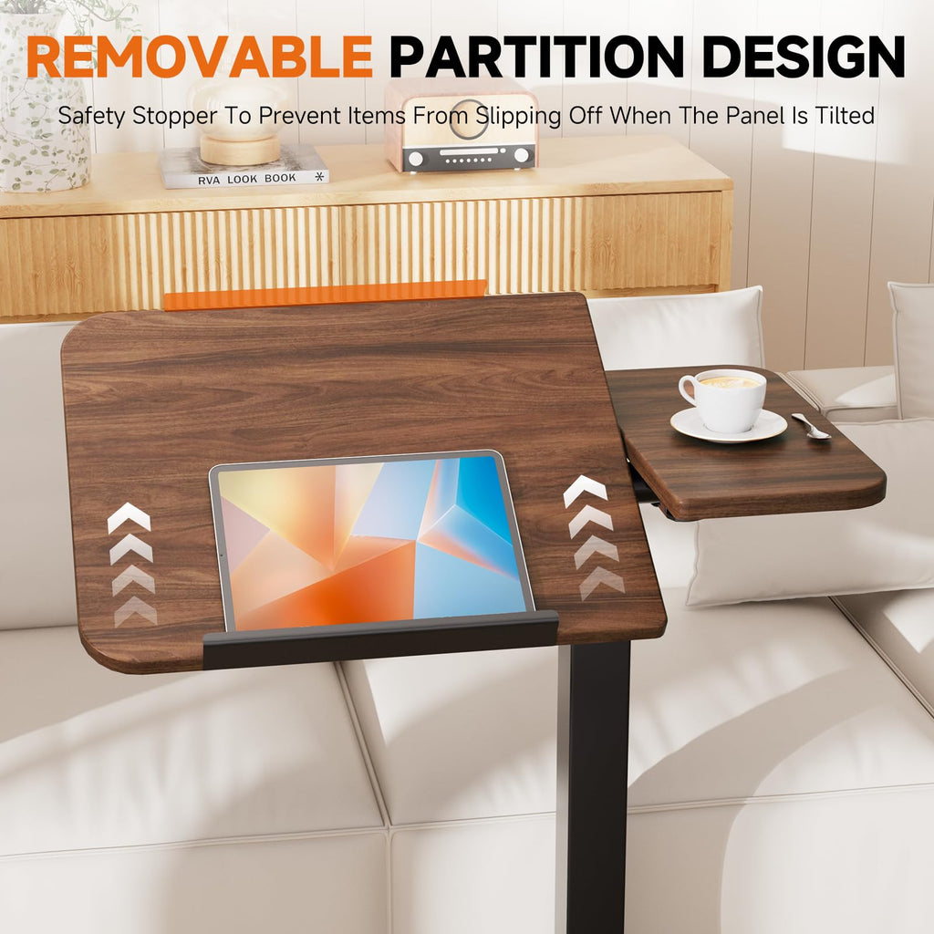 Tiltable Mobile Small Standing Desk, Pneumatic Adjustable Height Overbed Bedside Table with Wheels, Sit Stand