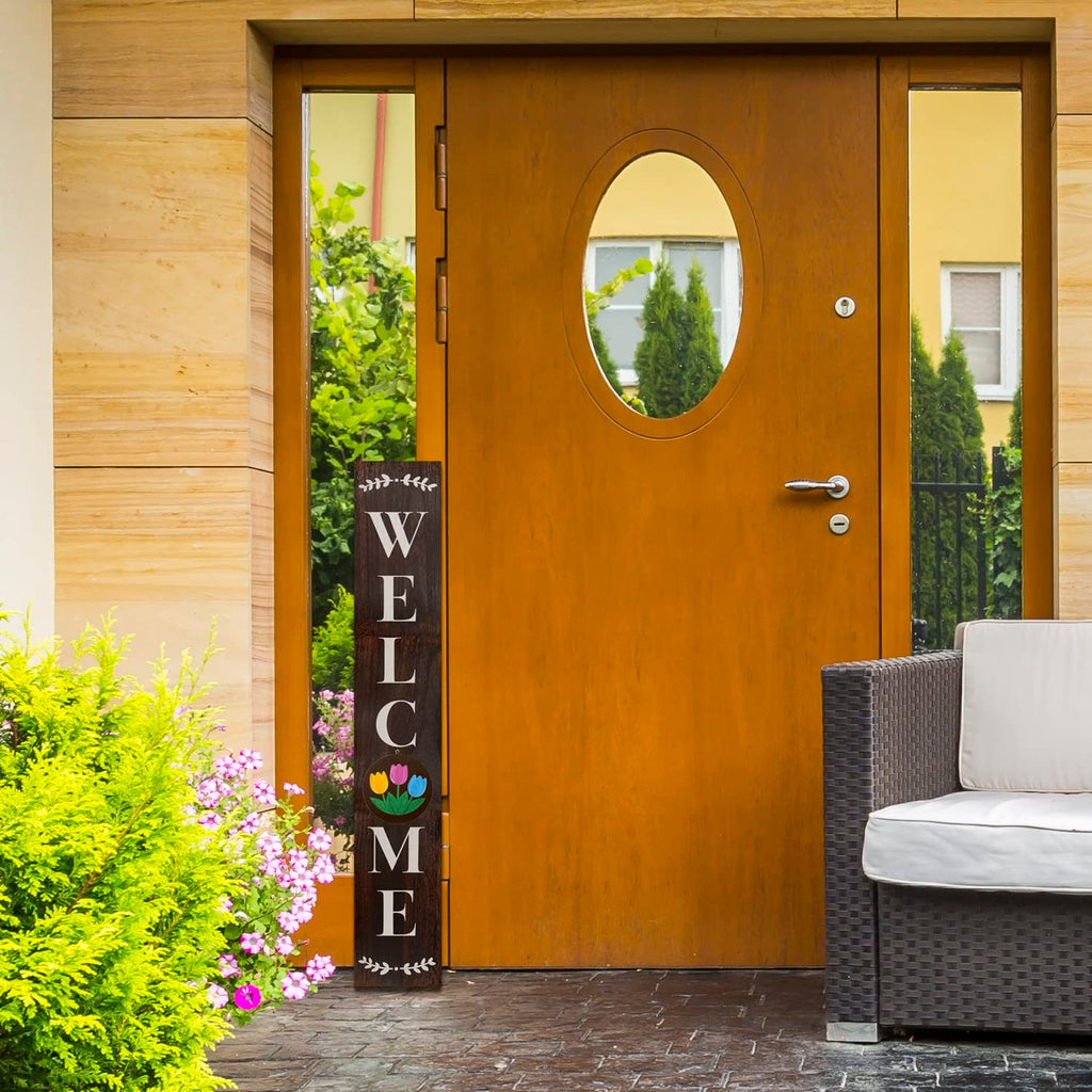 Welcome Sign for Front Porch Standing, Interchangeable Welcome Standing Sign with 5 Designed DoubleSided Icons for