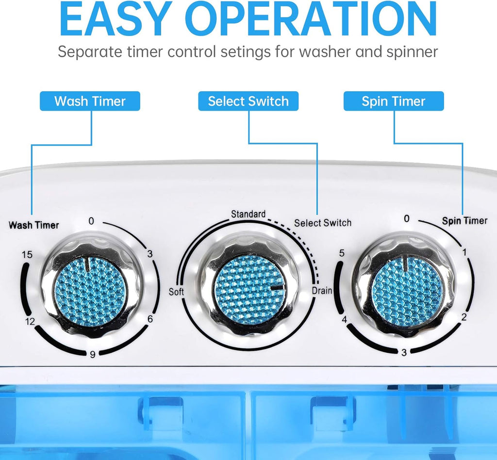Portable Clothes Washing Machine Mini Twin Tub Small Laundry Washer Aparment Spin Dryer 9.9lbs Capacity Lightweight