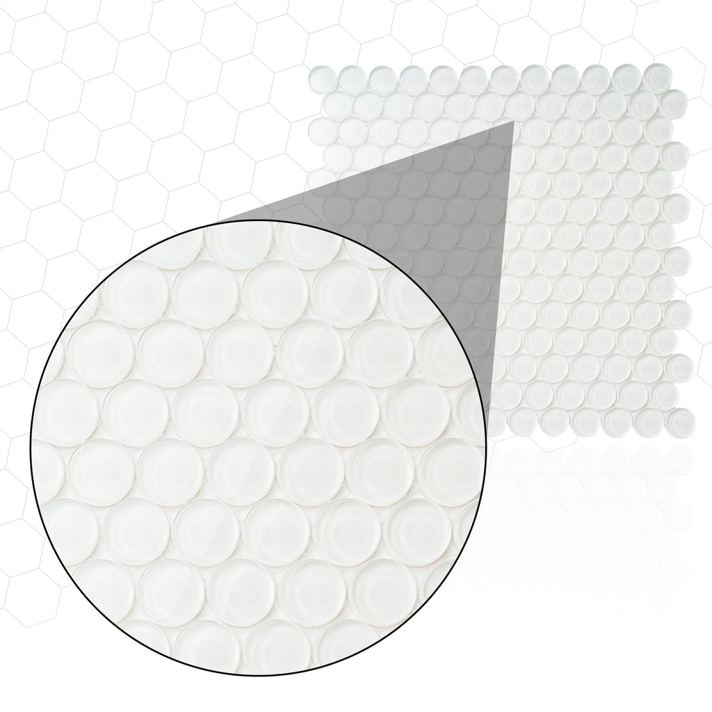Penny Round Glass Tile Ice White 12x12 Glossy 5 sq ft/case 5-Pack