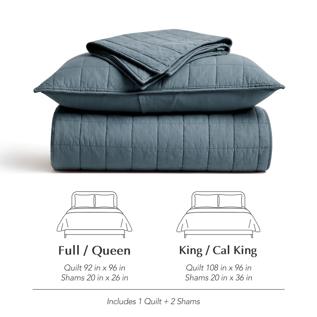 100% Cotton Box Stitch Quilt Set, Midnight Blue