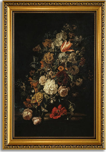 Moody Dark Floral Wall Art 16x24 inch Gold Framed