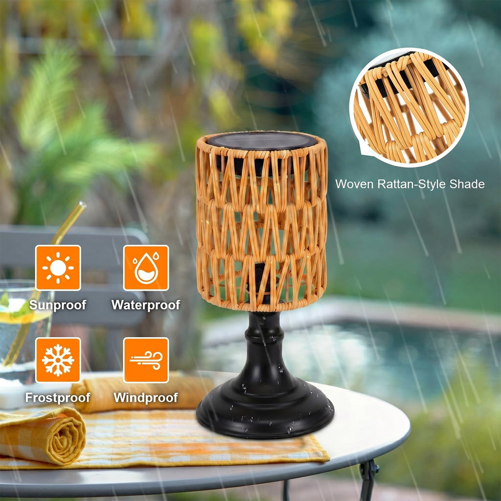 Outdoor Solar Table Lamp, Waterproof Rattan Solar Lantern