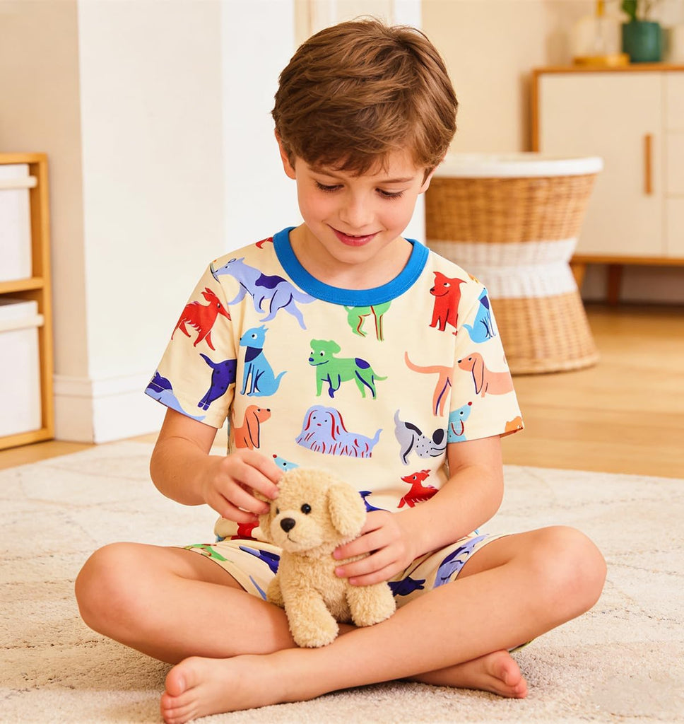 Boys Pajamas 100% Cotton Toddler Clothes Summer Pjs for Boy Planet Dinosaur Sleepwear Kids Short Sets