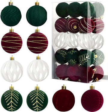 Velvet Christmas Ball Ornaments, Christmas Tree Ornaments Set 2.36in - Set of 30