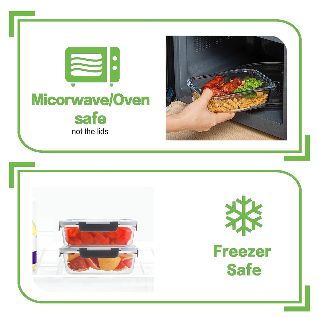 Glass Meal Prep Containers, 36 oz/14 oz, Locking Lid Set