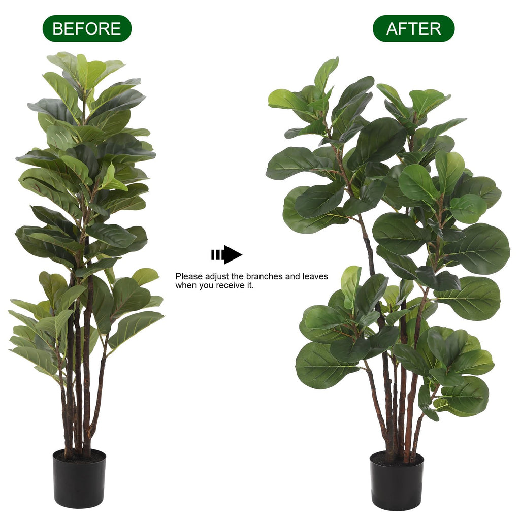 Artificial Fiddle Leaf Fig Tree, 4 Ft Faux Ficus Lyrata Tree