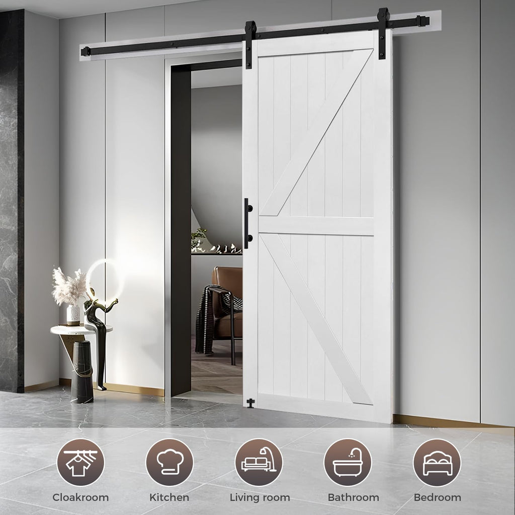32in x 96in MDF Barn Door with 6.6FT Sliding Door Hardware Kit, Solid Barn Door Slab Covered with Water-Proof PVC