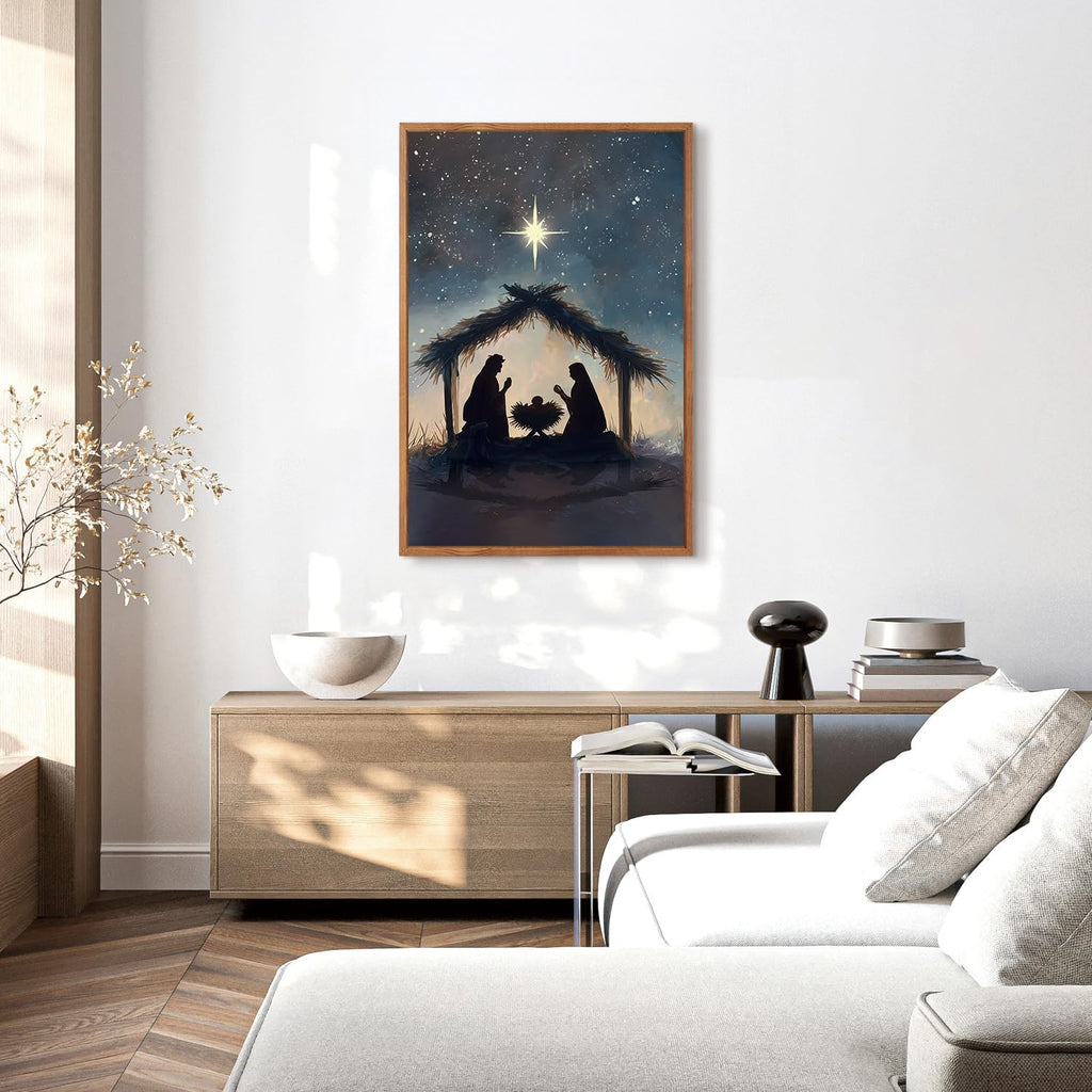 Framed Nativity Scene Decor, Starry Night Christmas Religious Prints