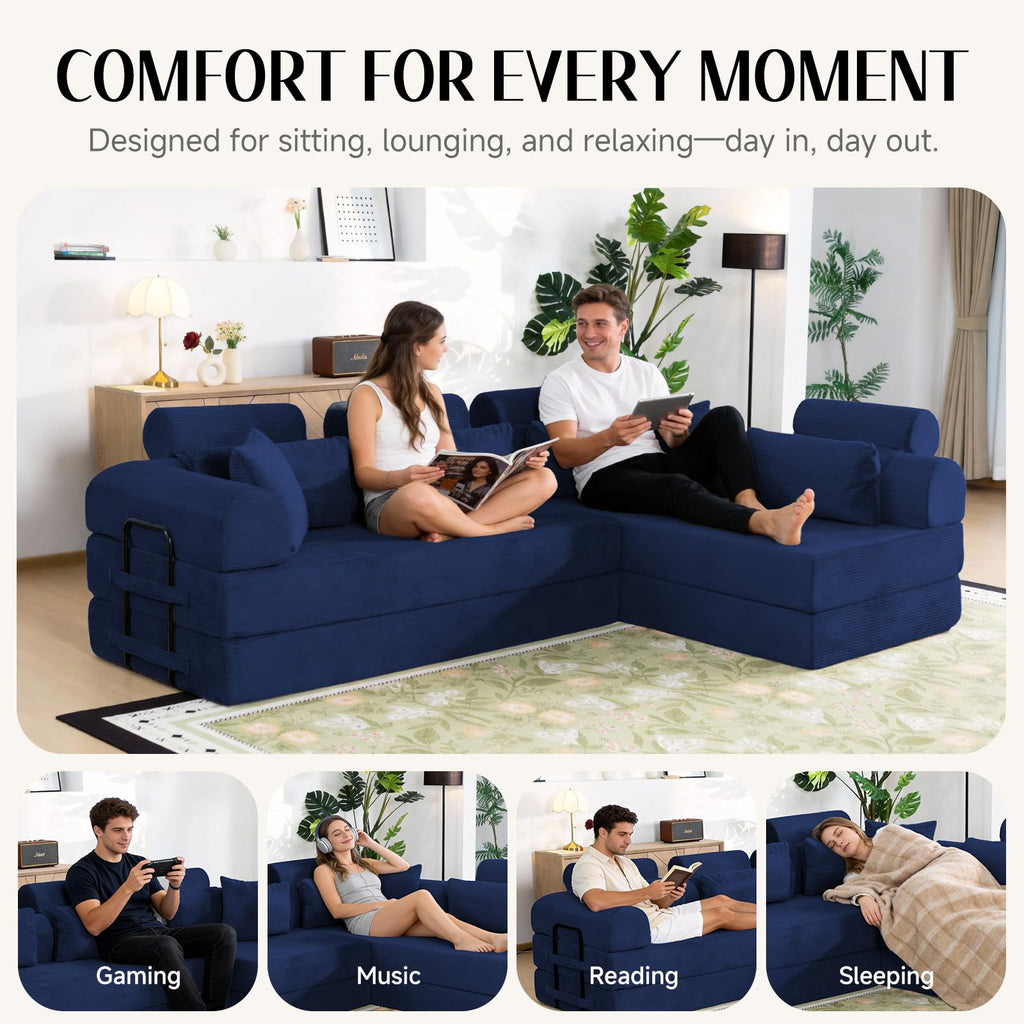 106" L-Shaped Modular Boneless Couch, 2-Piece System (2×70.87"), Convertible Sectional to 141.7" Straight Sofa