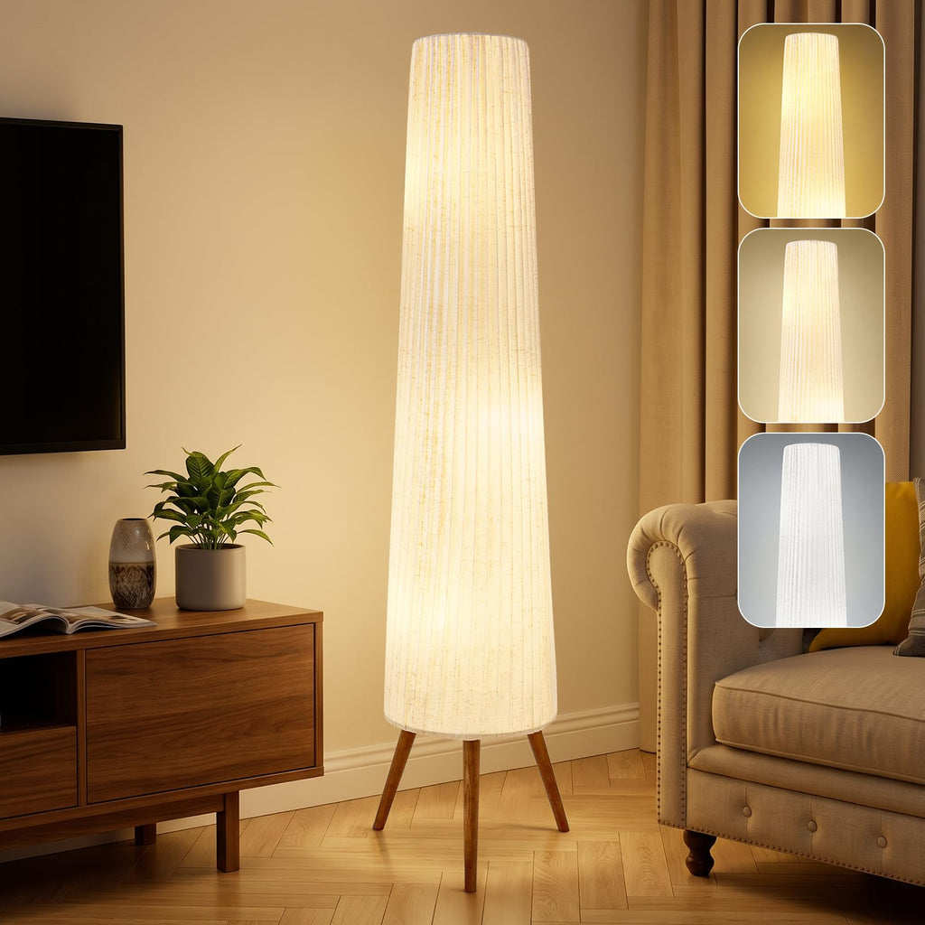 60 Inch Oatmeal Wood Floor Lamp, Color Temperature Adjustable