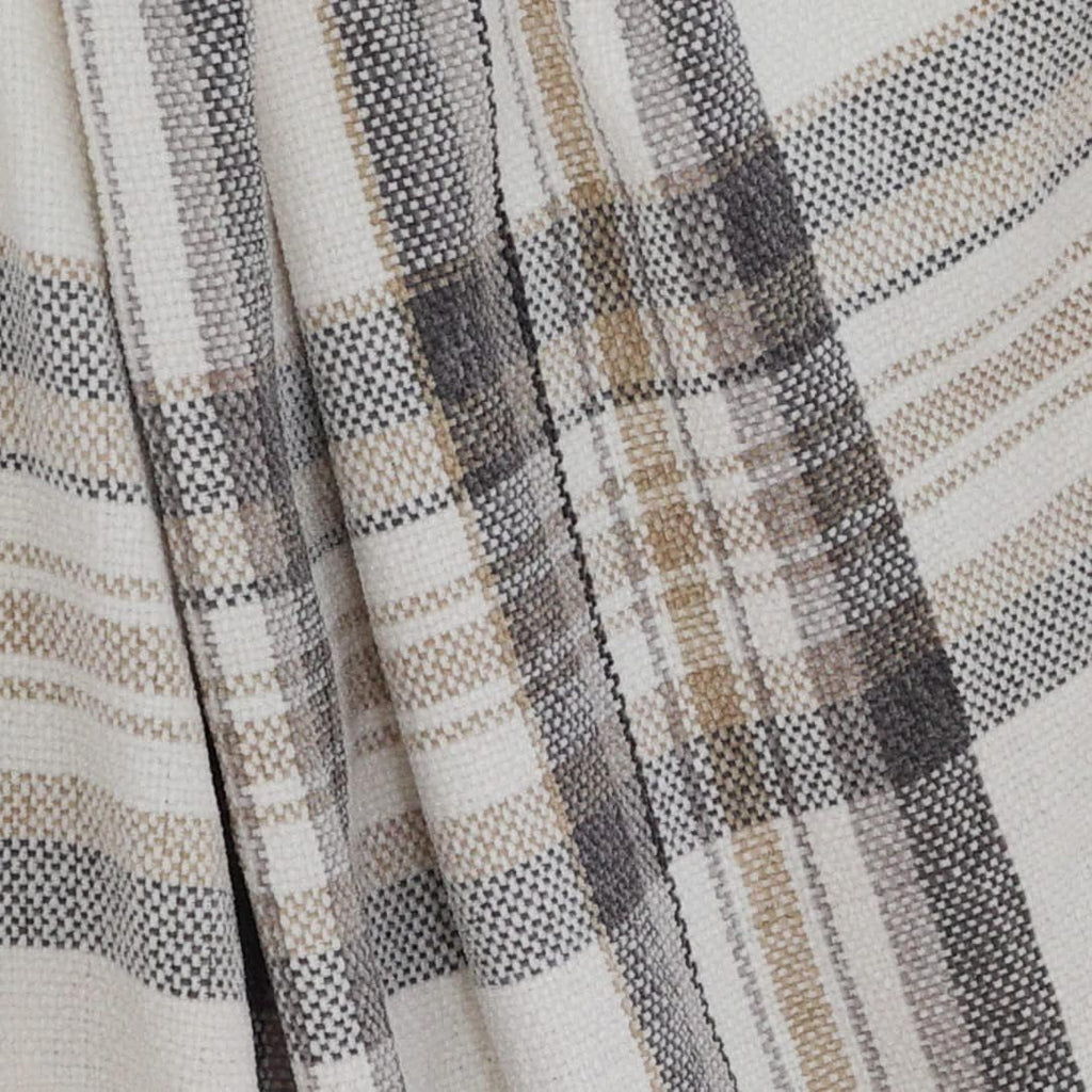 Farmhouse Plaid Chenille Throw Blanket, Velvety Grey Taupe and Ivory White Decorative Tartan Throw with Fringe, 50 x