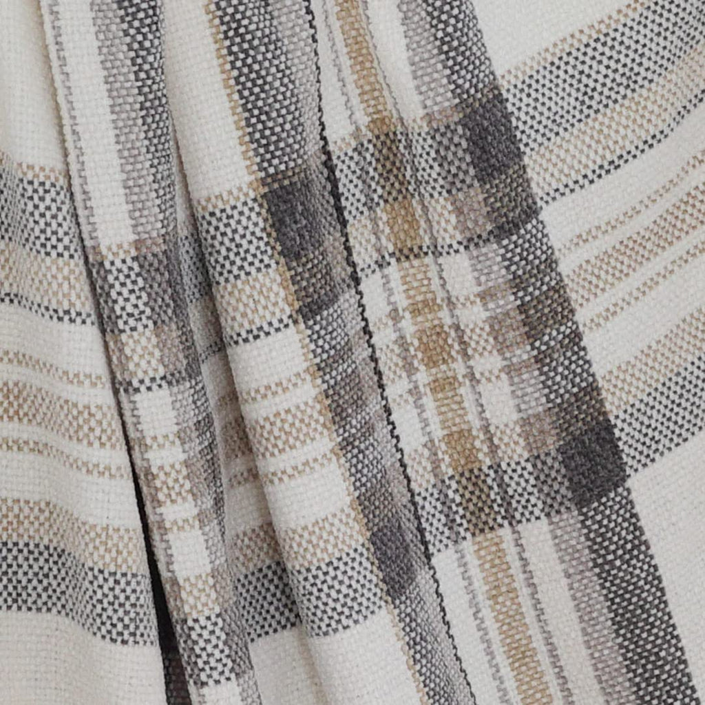 Taupe Grey and White Plaid Decor Tartan Blanket, Lightweight Soft Chenille Striped Knitted Rustic Farmhouse Throw