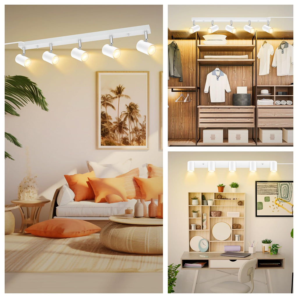5 Light Track Lighting Kit,30'' White Modern Plug in Ceiling Spotlight,Industrial LED Wall Light Cabinet Gallery Bar
