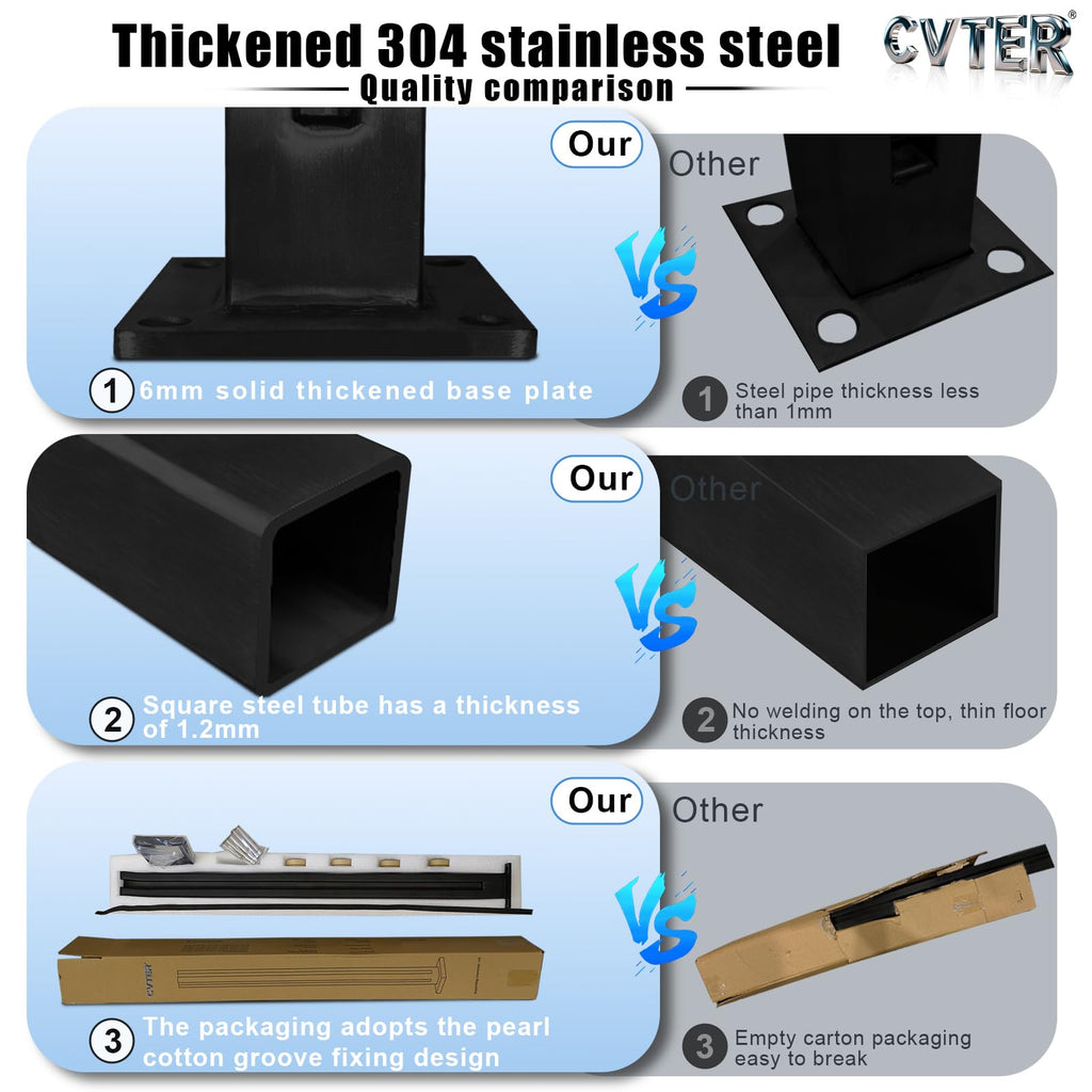 Glass Railing Post, 24/31/35/41/47 inches, 304 Stainless Steel Glass Railing System with Slots, Heavy Duty Spigot